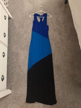 Calvin Klein Blue & Black Diagonal Colorblock Racerback Maxi Dress